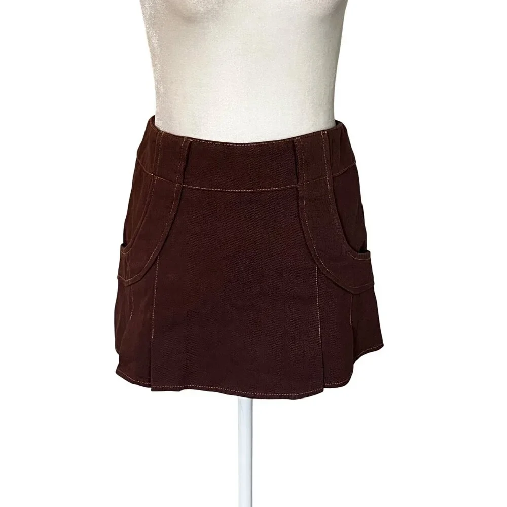 BY.DYLN Avant Mini Skirt in Chocolate Small New Womens Shorts